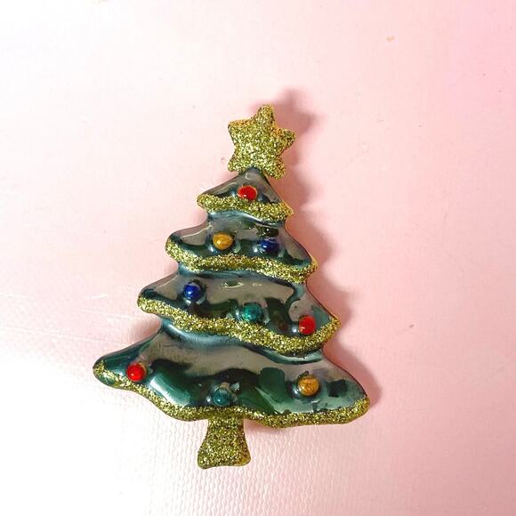 Vintage Green Enamel Christmas Tree Signed TC - Picture 1 of 4